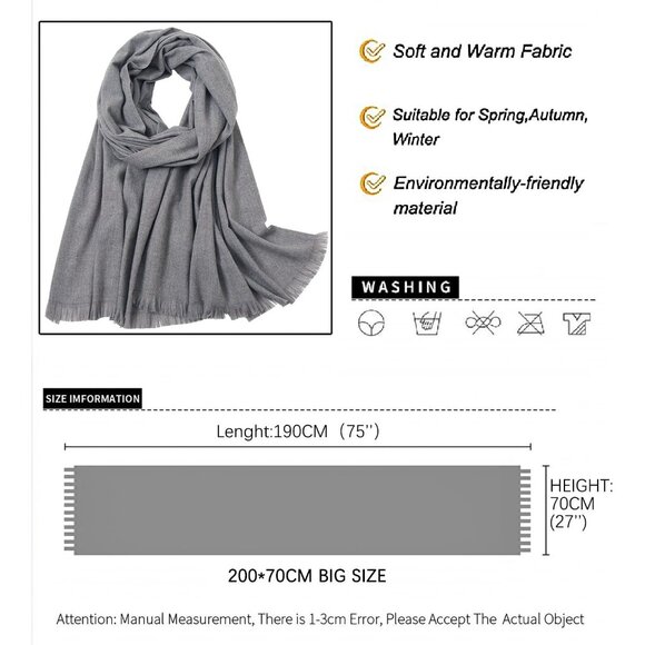 🆕 Women Grey Wedding Evening Dress Pashmina Shawl Winter Foulard Femme Wraps - Picture 6 of 7